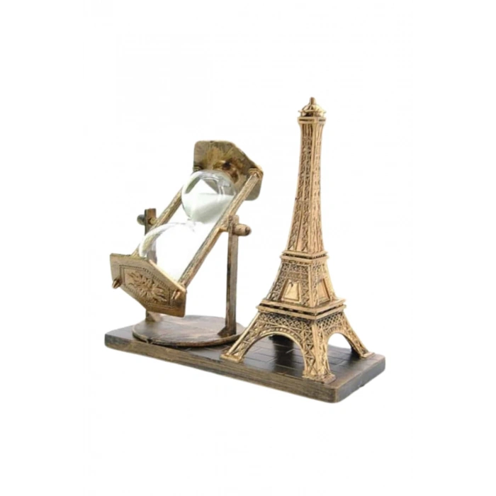 Nevamel Retro Eyfel Kulesi Ve Kum Saati Dekoratif Ahşap Görünümlü Masa Biblosu