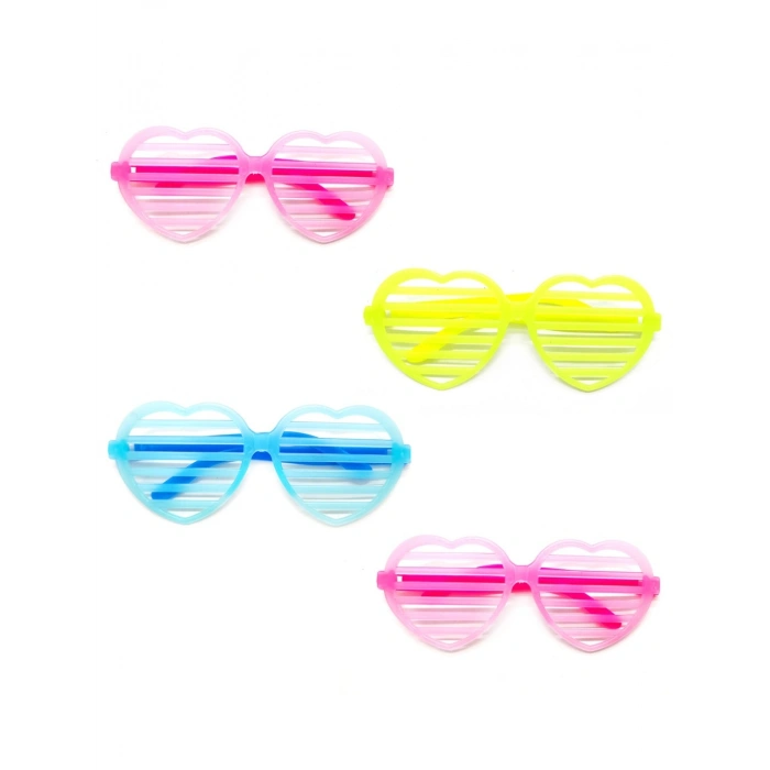 Nevamel Retro Neon Fosforlu Kalp Panjur Gözlük - 12 Adet