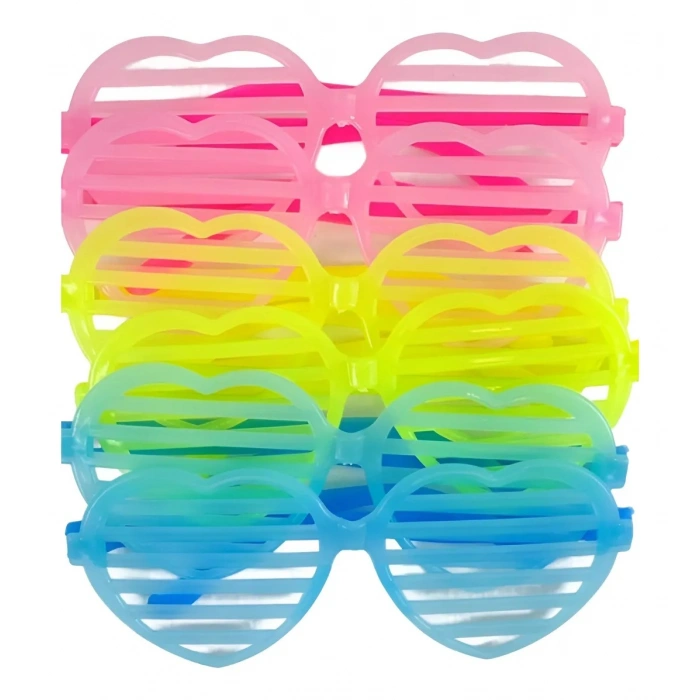 Nevamel Retro Neon Fosforlu Kalp Panjur Gözlük - 12 Adet