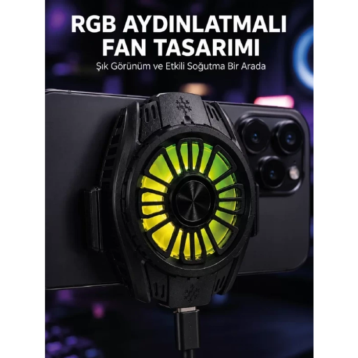 Nevamel® RGB Fan Aydınlatmalı Sessiz Çalışan Telefon Soğutucu