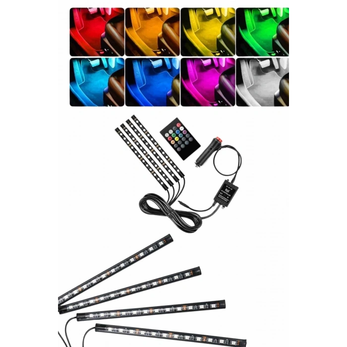 Nevamel RGB Işıklı Araç İçi Aydınlatma Kumandalı 12li Led Işık Renk Değiştirebilen