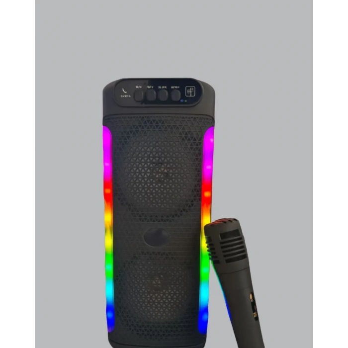 Nevamel® RGB Işıklı Çift Hoparlörlü Taşınabilir Bluetooth Speaker ve Mikrofon Yeni Nesil