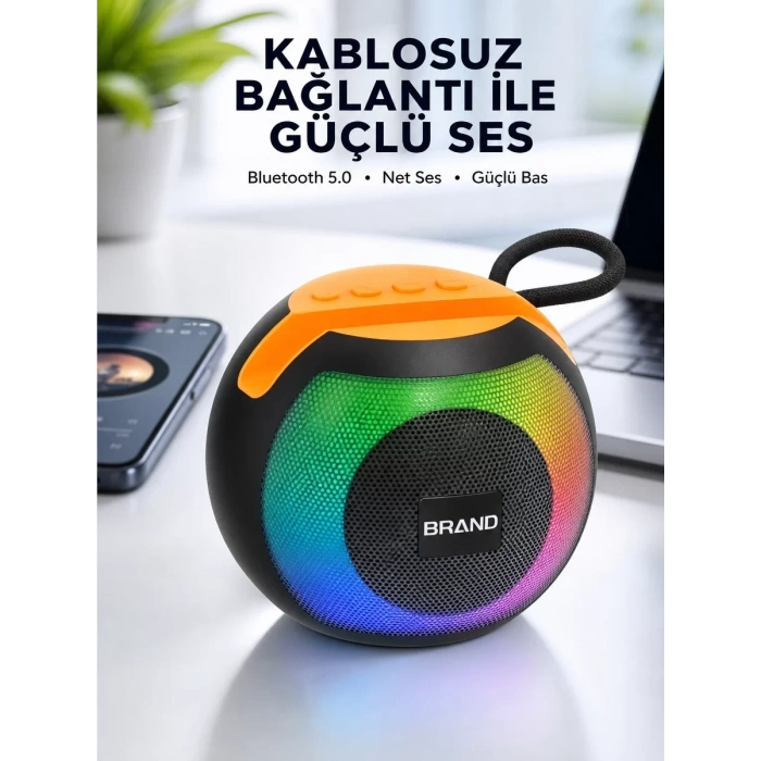 Nevamel® RGB Işıklı Taşınabilir Kablosuz Bluetooth Hoparlör Yeni Nesil