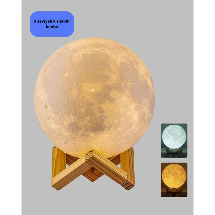 Nevamel® RGB Modlu 16 Renkli Ay Gece Lambası 3D Baskı ve Uzaktan Kumanda Özellikli