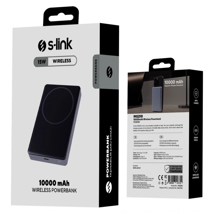 Nevamel® S-LINK MG210 Magsafe Gri 10.000mAh 1xType-C 4 LED Göstergeli PowerBank(1923)