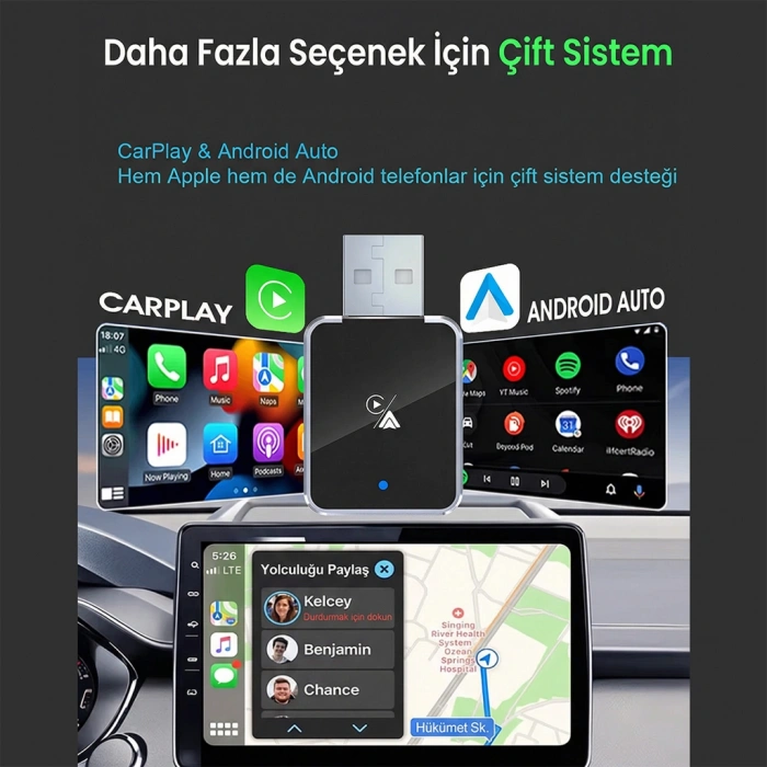 Nevamel® S-LINK SL-CAR01 2in1 Android ve Apple Cihazlar Kablosuz Android Auto ve Carplay Adaptörü(1923)