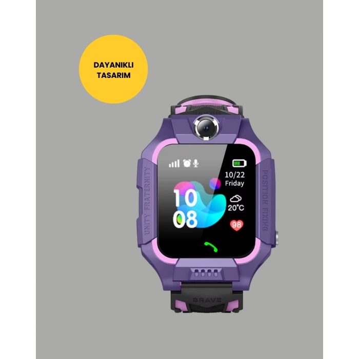 Nevamel® S10 Akıllı Çocuk Saati Mor Tasarım Adımsayar ve Alarm Fonksiyonlu