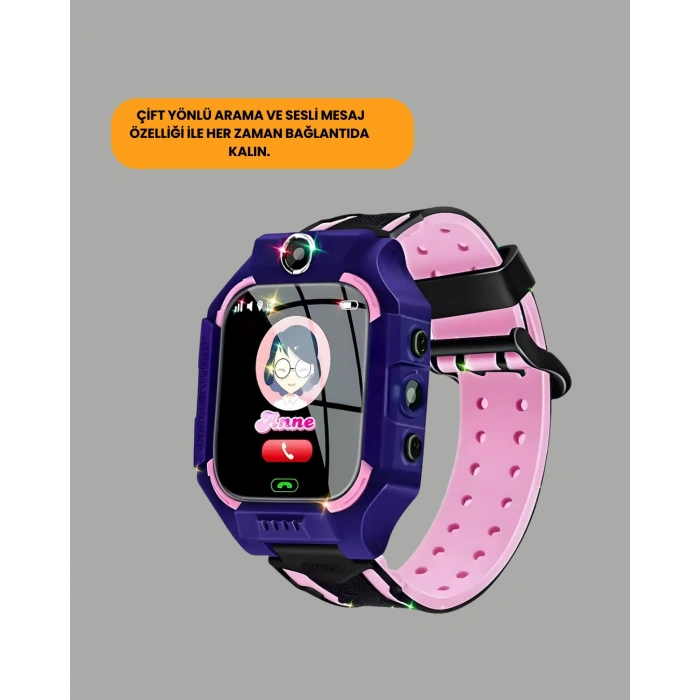 Nevamel® S10 Mor Akıllı Çocuk Saati Geçmiş Konum ve Acil Durum Uyarılı