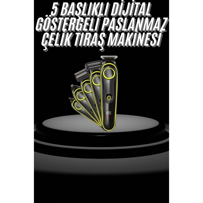 Nevamel® Saç Sakal Şekillendirici Tıraş Makinesi 5 Başlıklı Paslanmaz Çelik Bıçaklı Unısex