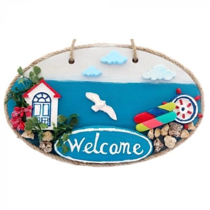 Nevamel Sahil Kasabası Welcome Yazılı El Yapımı Kapı Süsü