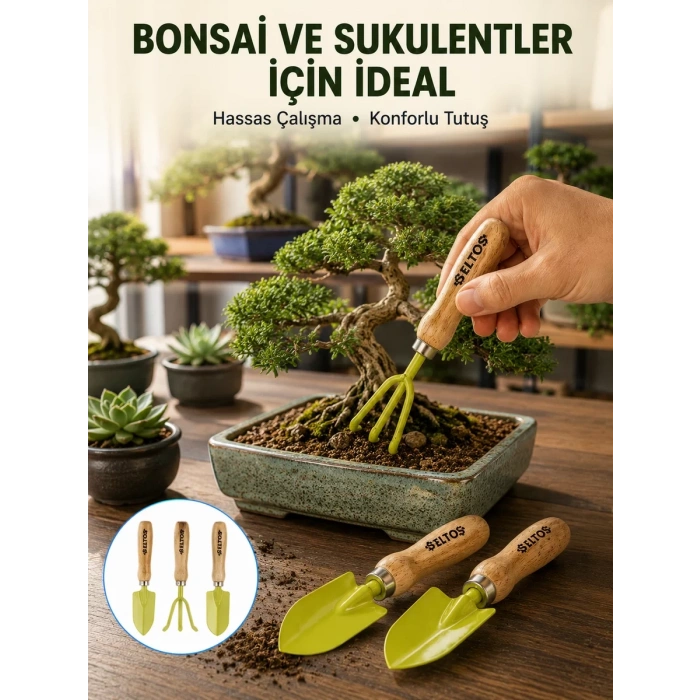 Nevamel® Saksı Bitkileri İçin Bahçe El Aleti Seti Ergonomik Ahşap Saplı