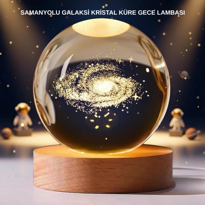 Nevamel® Samanyolu Desenli Kristal Küre Ahşap Standlı Gün Işığı LED Masa Lambası