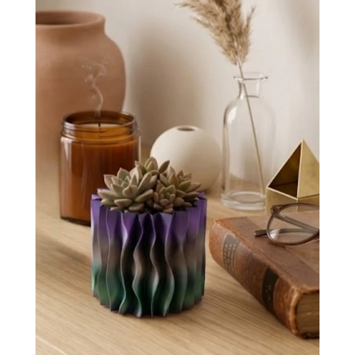 Nevamel® Sanatsal Dalga Desenli Mor 3D Baskı Dekoratif Vazo Ev Dekorasyonu