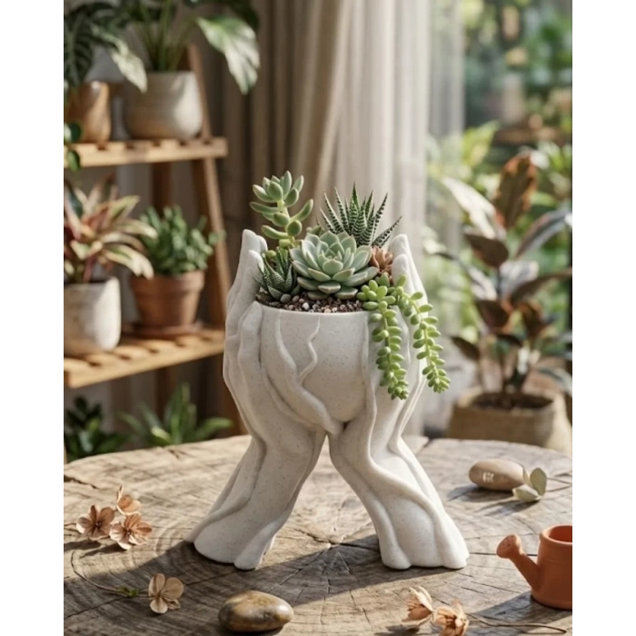 Nevamel® Sanatsal El Figürlü 3D Baskı Dekoratif Saksı Vazo Ev Ofis Dekoru