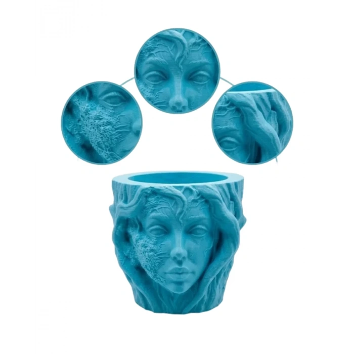 Nevamel® Sanatsal Kadın Yüzü Ağaç Detaylı 3D Baskı Dekoratif Vazo Saksı