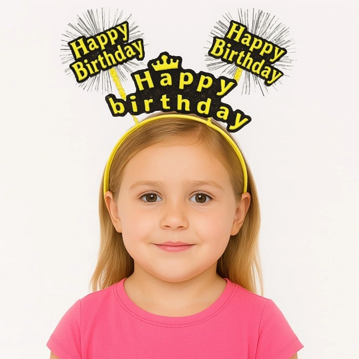 Nevamel Sarı Renk Işıltılı Yazılı Doğum Günü Parti Tacı