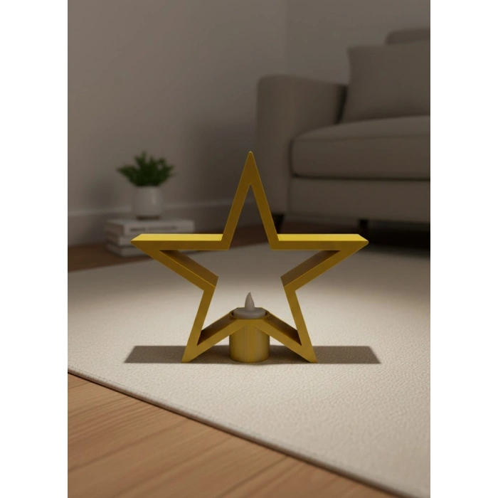 Nevamel® Sarı Yıldız Mumluk Modern Salon ve Raf Dekoru