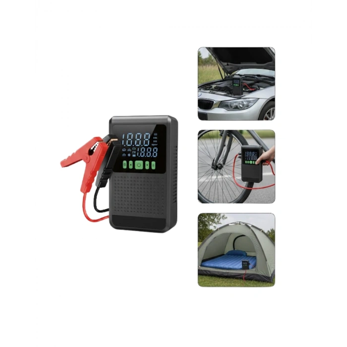 Nevamel® Şarjlı Araç Akü Takviyeli Hava Pompası Powerbank Özellikli