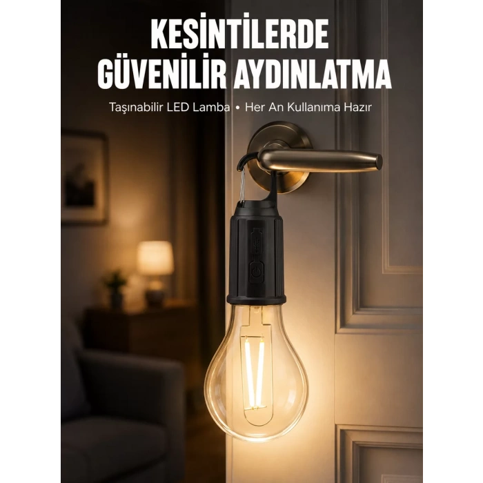 Nevamel® Şarjlı Aydınlatma Ampul Tasarımlı Ambians Işık Askılı Kamp Lambası