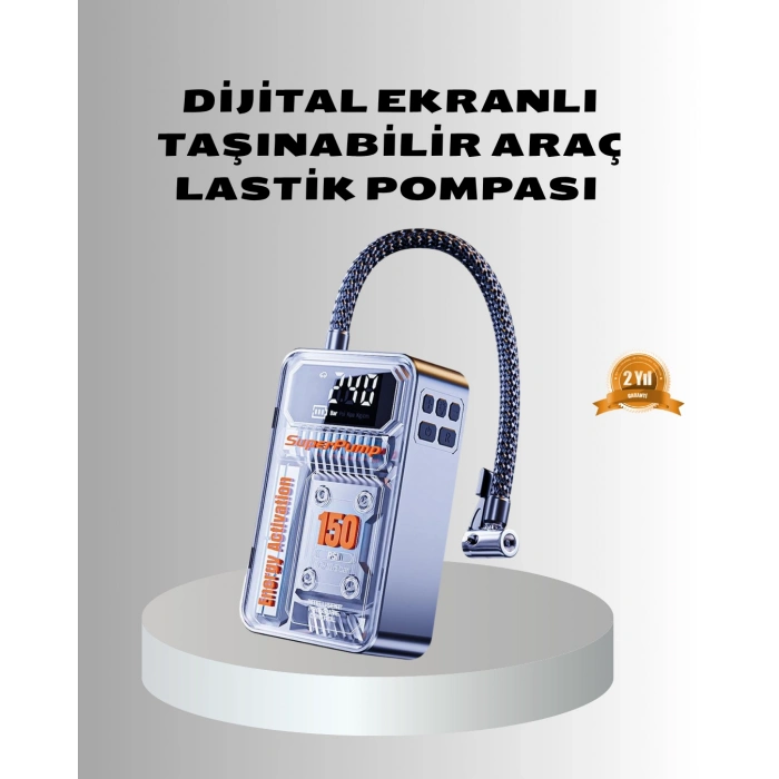 Nevamel® Şarjlı Kablosuz Hava Pompası – 150 PSI Basınç LED Ekran ve 6000mAh Batarya
