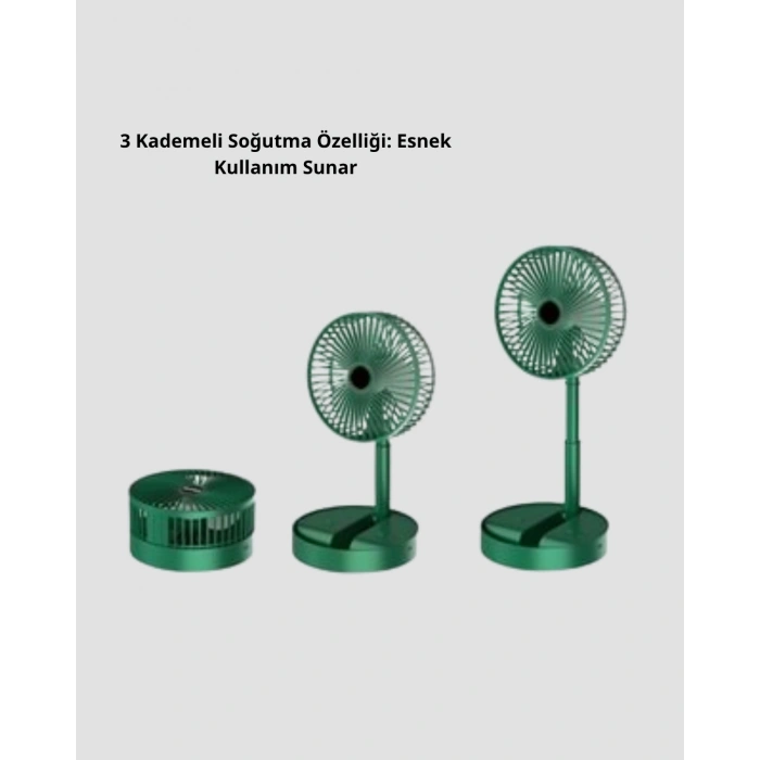 Nevamel Şarjlı Katlanabilir Mini Fan – 3 Kademe Hız Ayarı Taşınabilir Tasarım