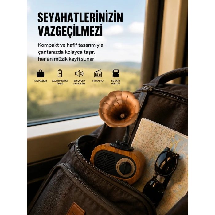 Nevamel® Şarjlı Mini Retro Radyo Bluetooth Hoparlör Çoklu Bağlantı Seçenekli Yeni Nesil