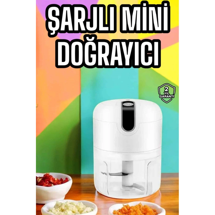 Nevamel® Şarjlı Portatif Doğrayıcı Mini Pratik Rondo El Doğrayıcı Üç Bıçaklı Çelik Bıçaklı