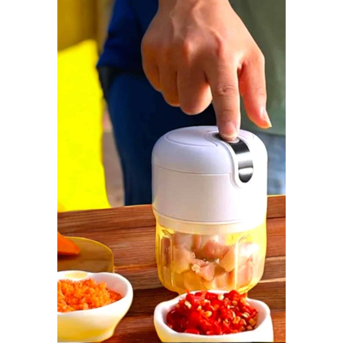 Nevamel® Şarjlı Portatif Doğrayıcı Mini Pratik Rondo El Doğrayıcı Üç Bıçaklı Çelik Bıçaklı