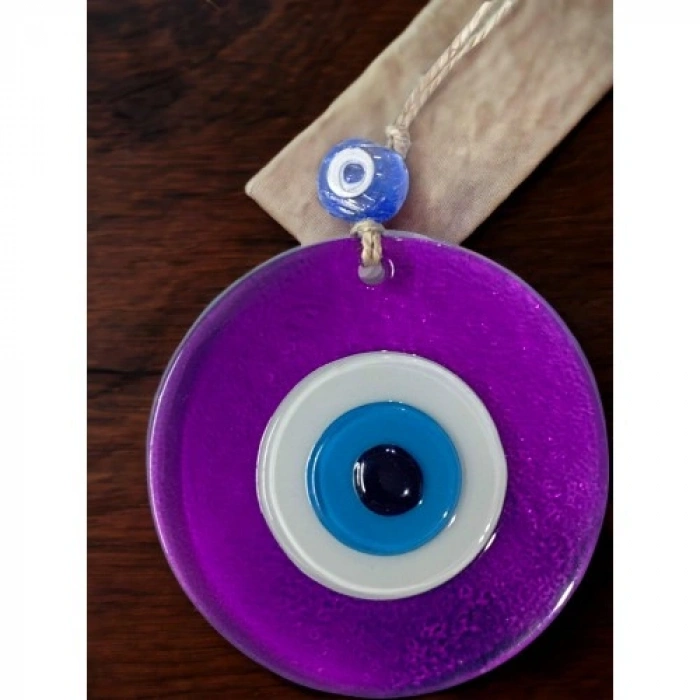 Nevamel Şeffaf Mor Nazar Boncuklu Duvar Süsü 10 Cm Cam Duvar Dekoru