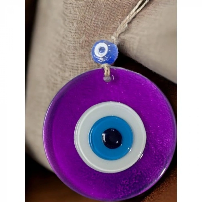 Nevamel Şeffaf Mor Nazar Boncuklu Duvar Süsü 10 Cm Cam Duvar Dekoru