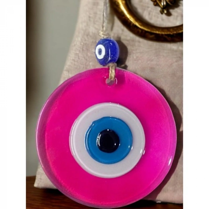 Nevamel Şeffaf Pembe Nazar Boncuklu Duvar Süsü 10 Cm Cam Duvar Dekoru