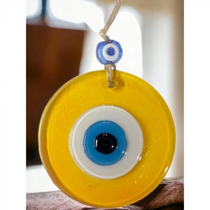 Nevamel Şeffaf Sarı Nazar Boncuklu Duvar Süsü 10 Cm Cam Duvar Dekoru