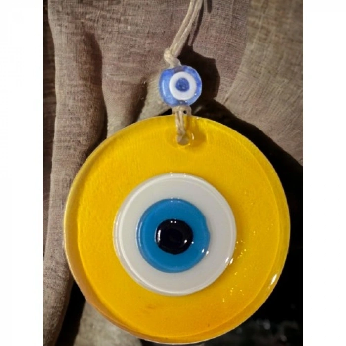 Nevamel Şeffaf Sarı Nazar Boncuklu Duvar Süsü 10 Cm Cam Duvar Dekoru