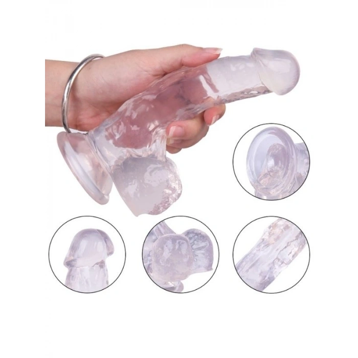 Nevamel® Şeffaf Testisli Vantuzlu 18Cm Beyaz Dildo
