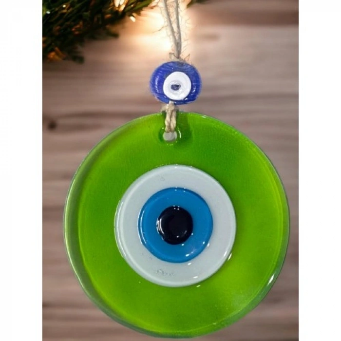 Nevamel Şeffaf Yeşil Nazar Boncuklu Duvar Süsü 10 Cm Cam Duvar Dekoru