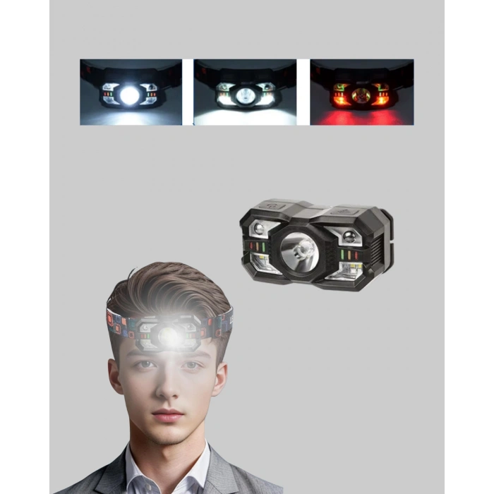 Nevamel® Sensörlü LED Kafa Lambası Kırmızı Beyaz Işık Ayarlanabilir