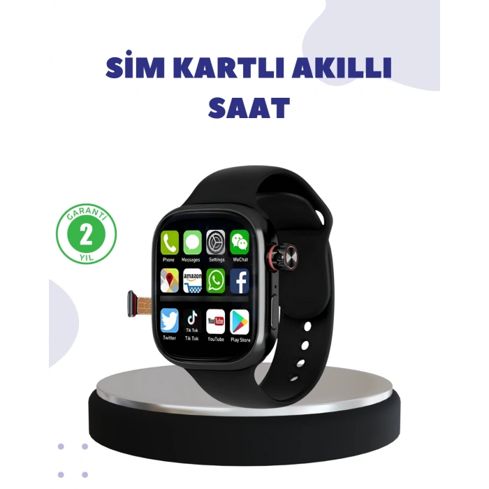 Nevamel® Sesli Arama Özellikli SIM Kartlı Siyah Akıllı Saat
