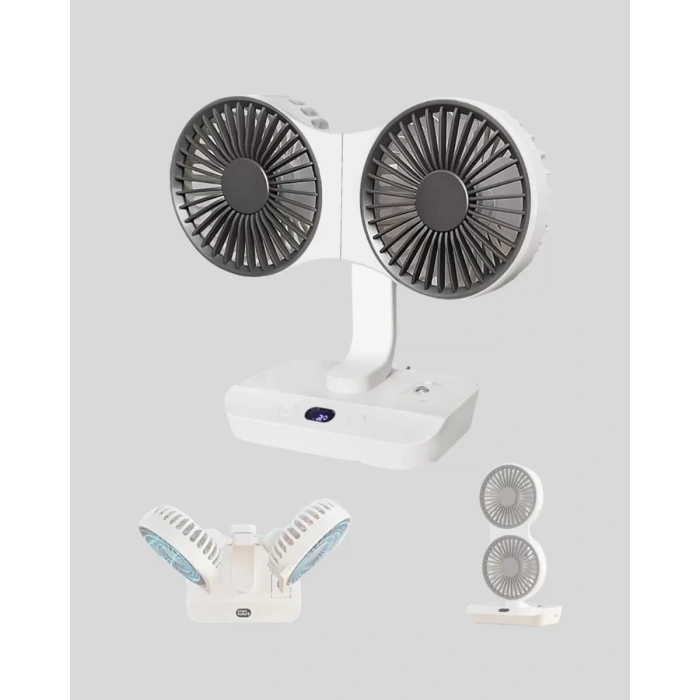 Nevamel® Sessiz Çalışan USB Şarjlı Çift Kafalı Masaüstü Fan – Ev ve Ofis İçin