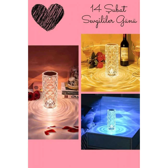 Nevamel Sevgililer Gününe Özel Romantik Kristal Gece Lambası Sevgiliye Hediye
