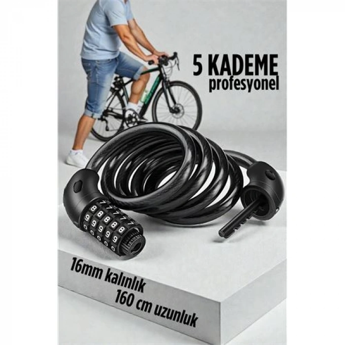 Nevamel®  Şifreli Bisiklet Kilidi 16 mm Kalınlık 160 cm Scooter Motosiklet Kilidi - Çelik Kablo