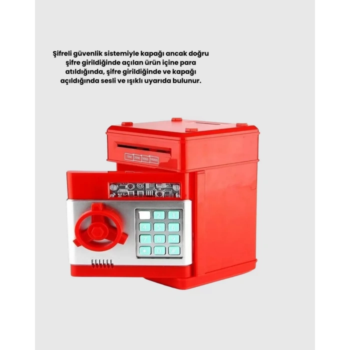 Nevamel® Şifreli Kırmızı ATM Tasarımlı Çelik Kasa Görünümlü Kumbara