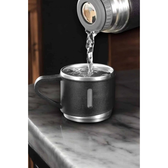 Nevamel Şık ve Dayanıklı 3 Bardaklı Termos Seti Uzun Süre Isı Koruma Özellikli