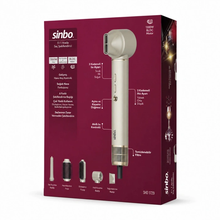 Nevamel® Sinbo Air Brush Saç Şekillendirme Cihazı - 5 Başlıklı - Rose Gold Renk