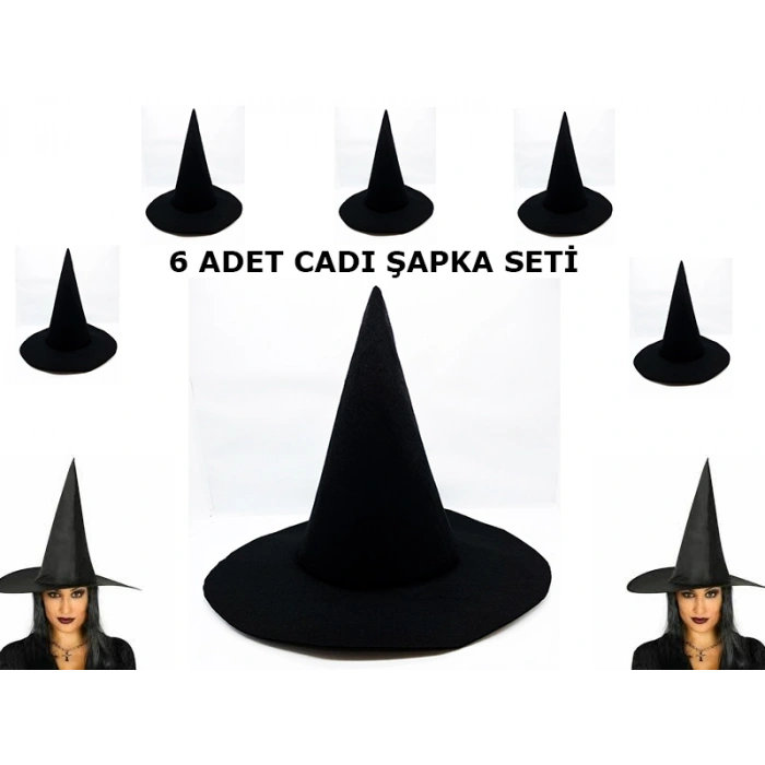 Nevamel Siyah Cadı Şapkası Keçe Yetişkin Boy 6 Adet