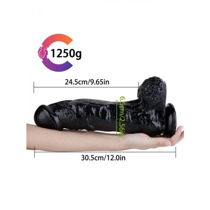 Nevamel® Siyah Gerçekçi Vantuzlu Testisli Dildo 31Cm