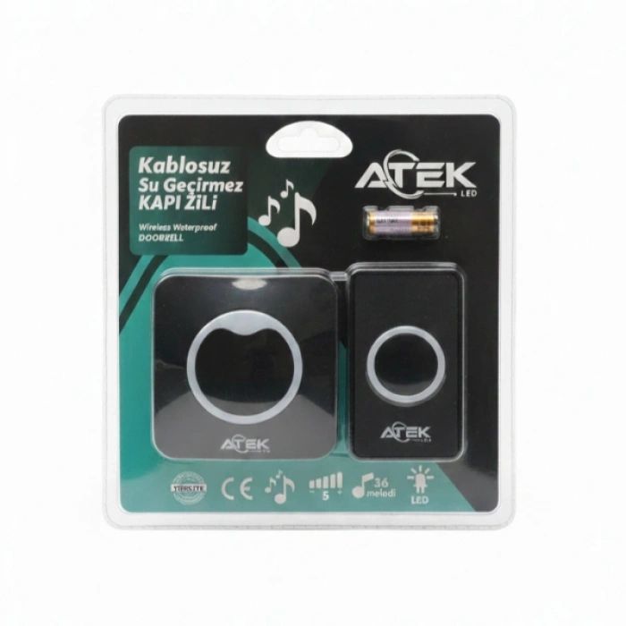 Nevamel Siyah Kablosuz Su Geçirmez Kapı Zili