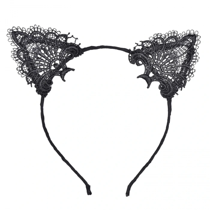 Nevamel Siyah Kedi Dantel Taç + Eldiven Seti – Parti, Dans ve Kostüm Kombini