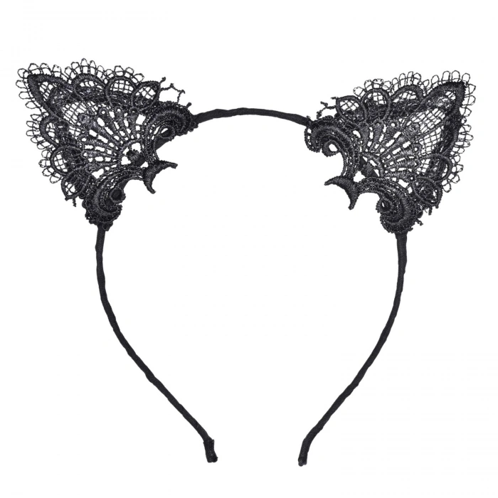 Nevamel Siyah Kedi Dantel Taç + Eldiven Seti – Parti, Dans ve Kostüm Kombini
