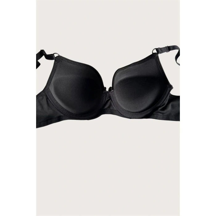 Nevamel® Siyah-Kırmızı 2Li Mikro Kumaş Push Up Dolgulu Balenli Günlük Destekli Sütyen