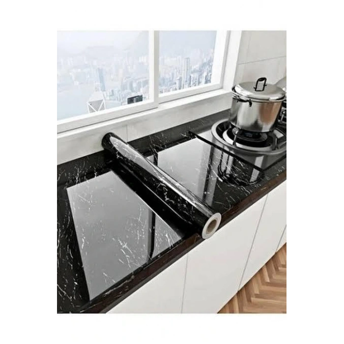 Nevamel Siyah Mermer Desenli Yapışkanlı Kaplama Kağıdı 5 Metre